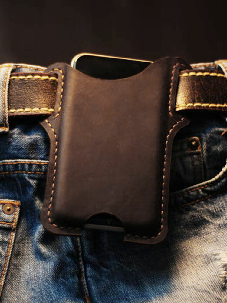 Vintage Genuine Leather Multifunction 6.5 Inch Phone Holder Phone Case Waist Belt Bag