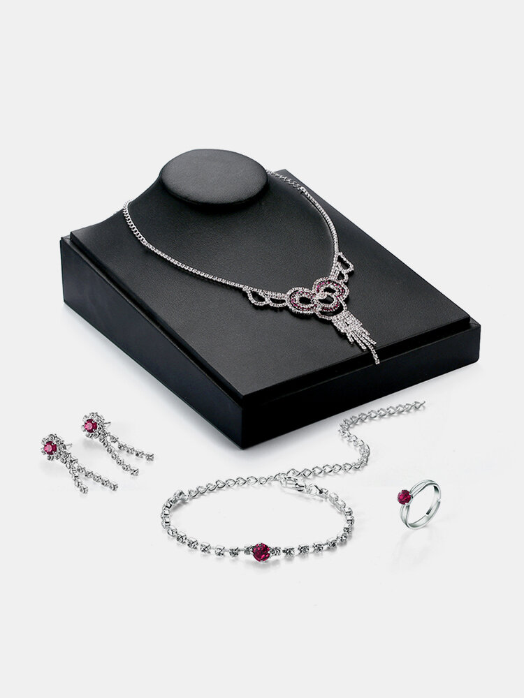 Simple Jewelry Set Platinum Zircon Tassel Earrings Bracelet Set