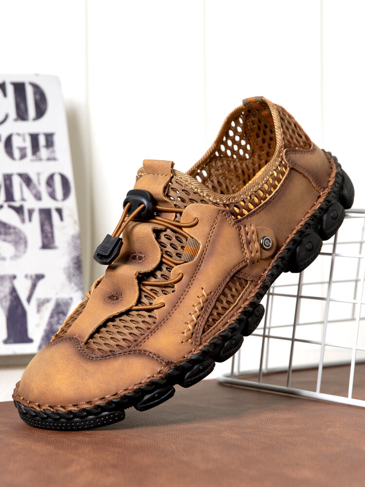 Men Mesh Splicing Breathable Hand Stitching Outdoor Water Casual Shoes