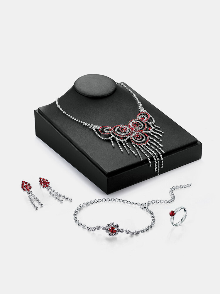 Elegant Jewelry Set Tassel Full Zircon Necklace Earrings Set
