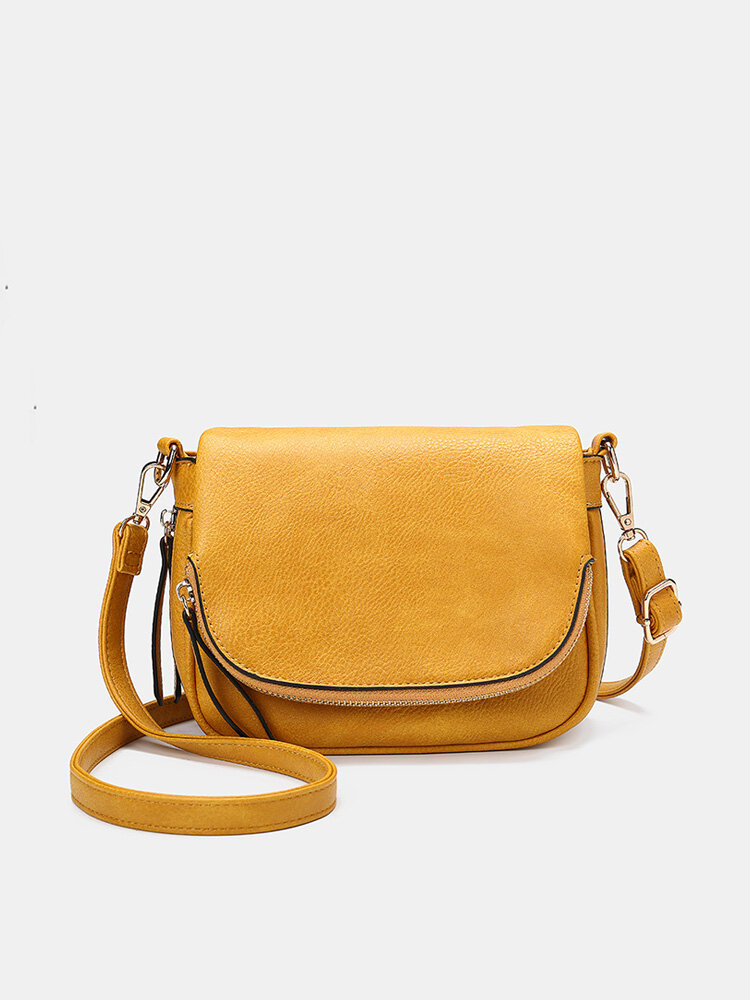 Women Flap Soft Leather Expandable Crossbody Bag