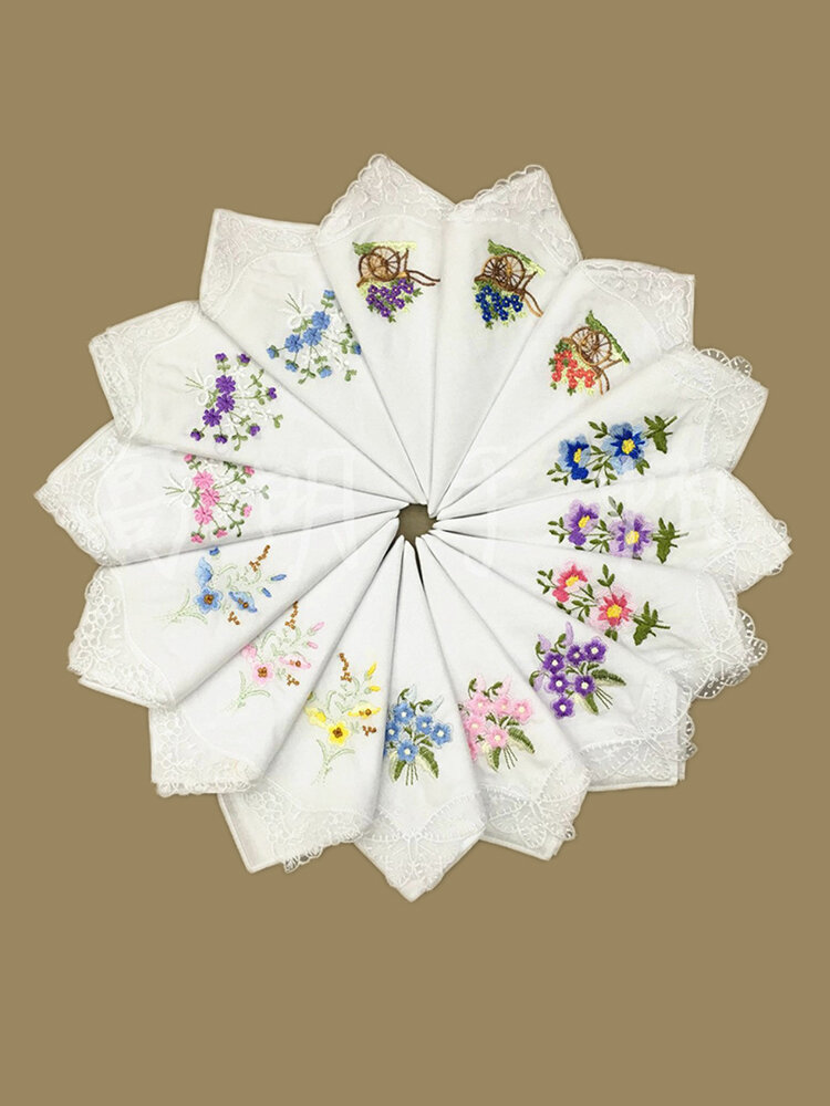 

6pcs Women Butterfly Flower Embroidery Cotton Lace Handkerchiefs Floral Assorted