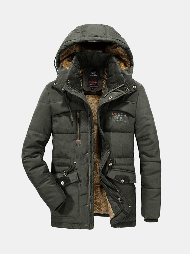 

Mens Thicken Warm Multi Pockets Windproof Detachable Hooded Jacket, Khaki;blue;army green
