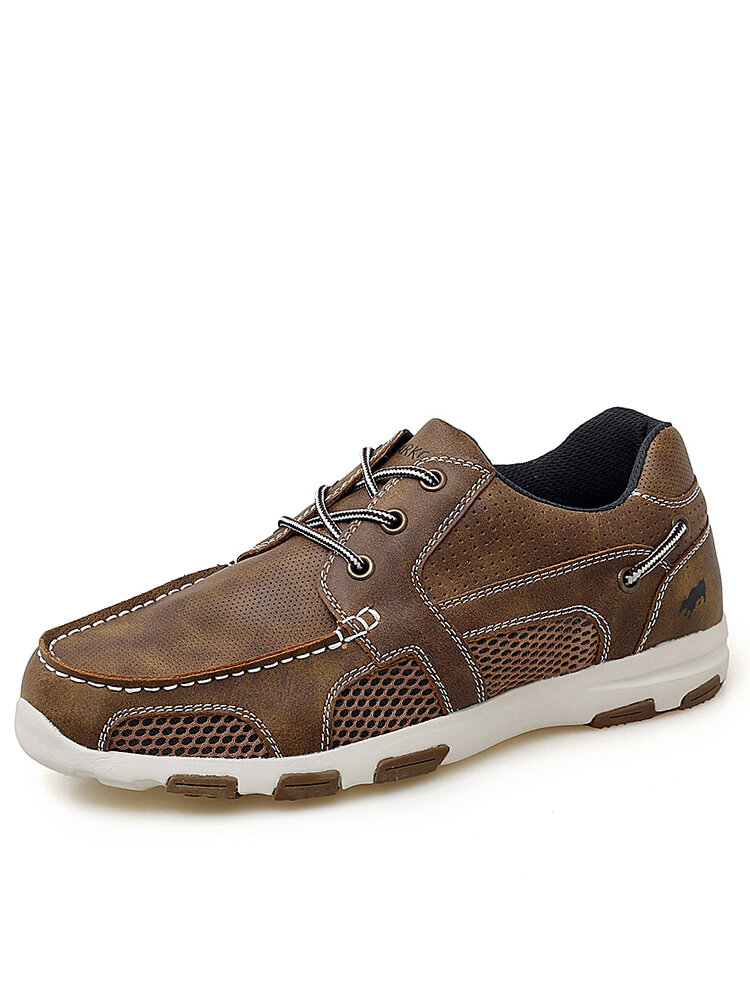 Men Microfiber Leather Mesh Splicing Soft Sole Casual Water Shoes