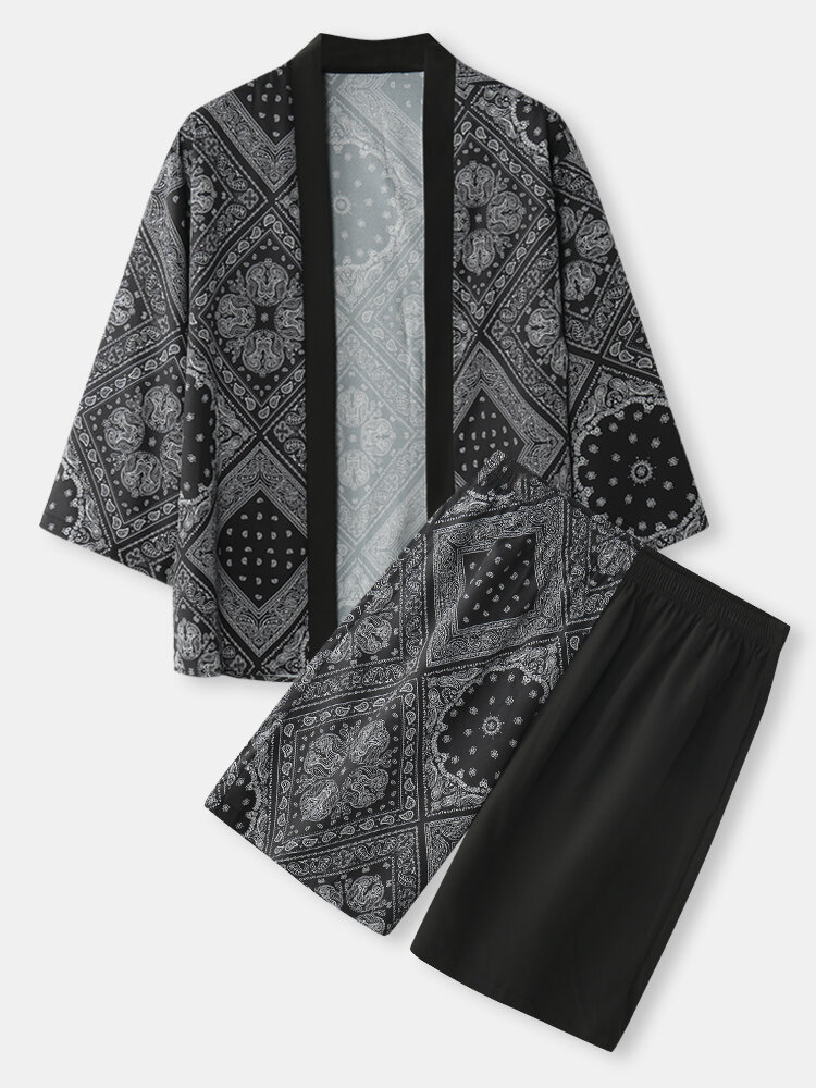 

Paisley Scarf Print Patchwork Kimono Co-ords, Black