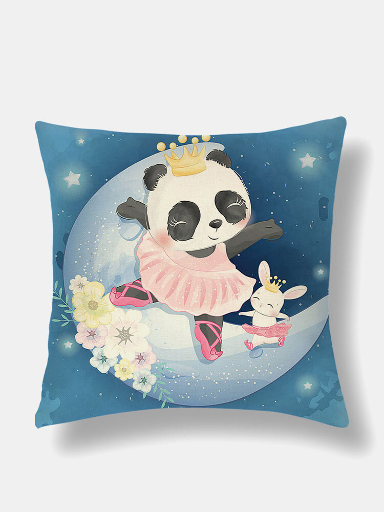 

1 PC Linen Lovely Panda Pattern Winter Olympics Beijing 2022 Decoration In Bedroom Living Room Sofa Cushion Cover Throw