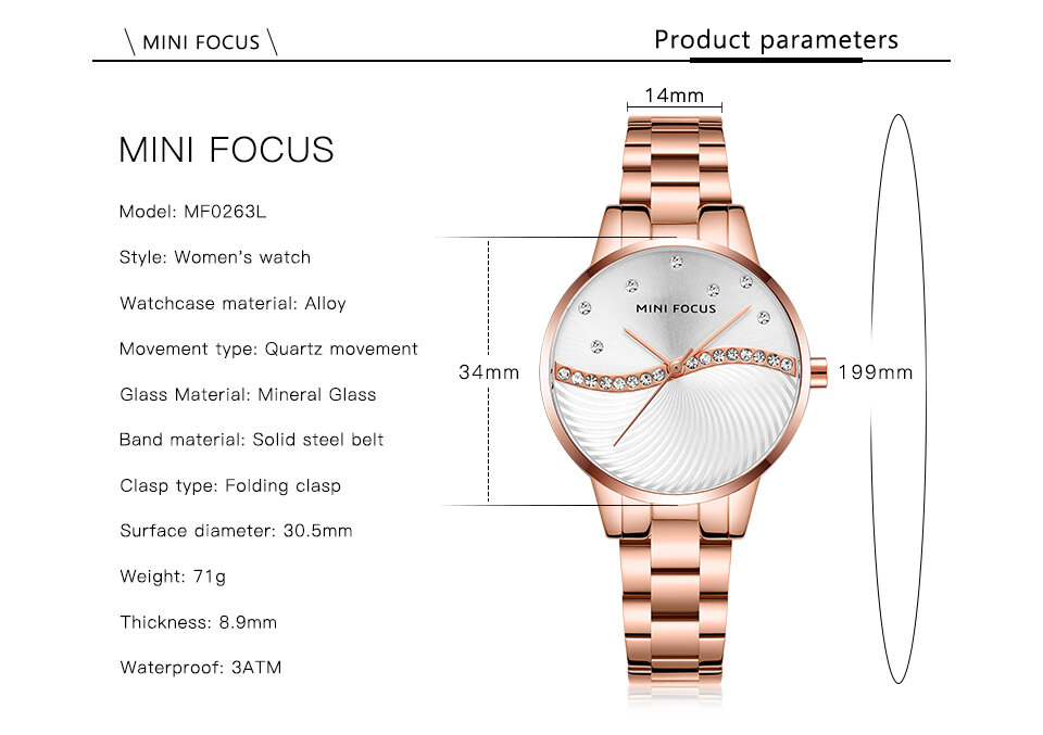 Simple Deign Elegant Crystal Women Wrist Watch Stainless Steel Quartz Watch