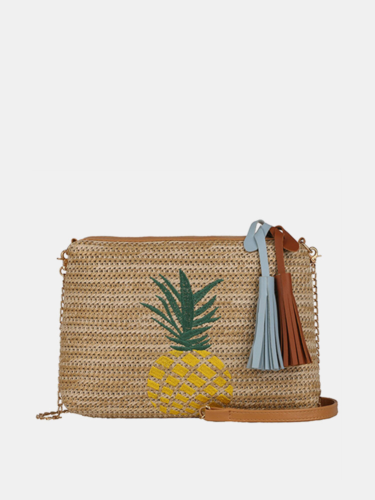 Pineapple Embroidery Straw Cute Beach Bag 