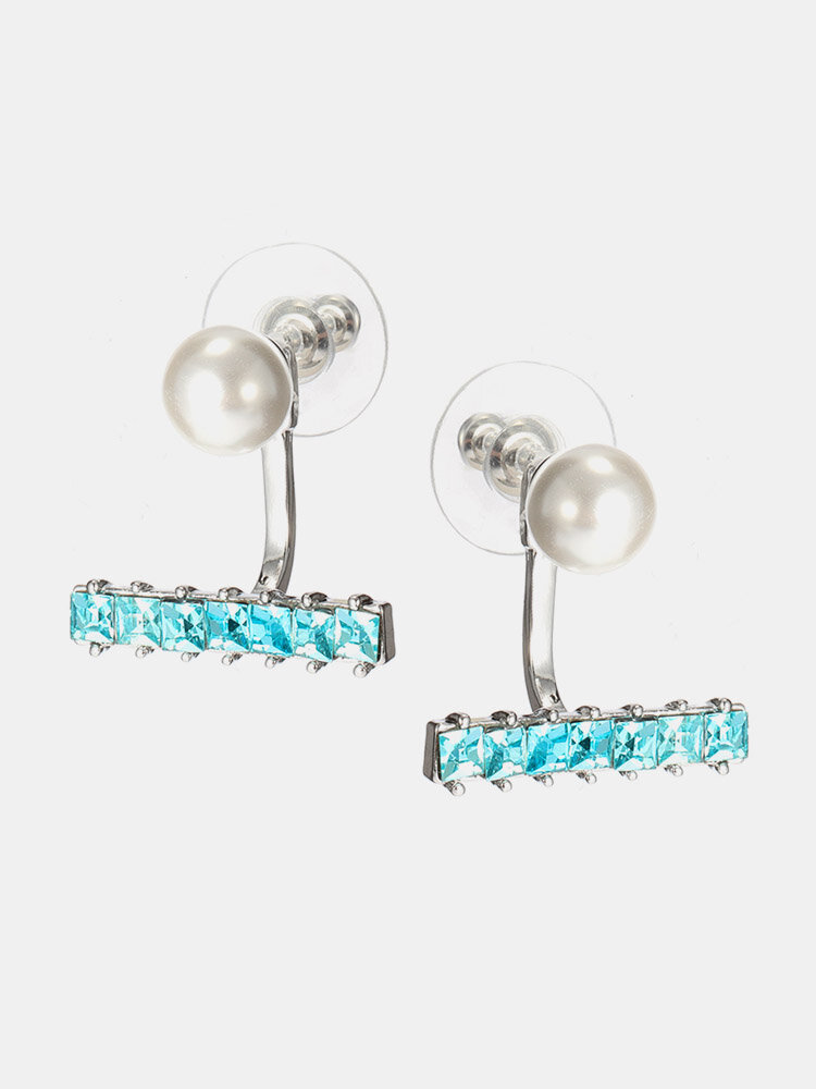 Luxury Pearl Rhinestones Silver Earrings Fashion Ear Jacket Stud Cute Earrings Gift for Girls Women