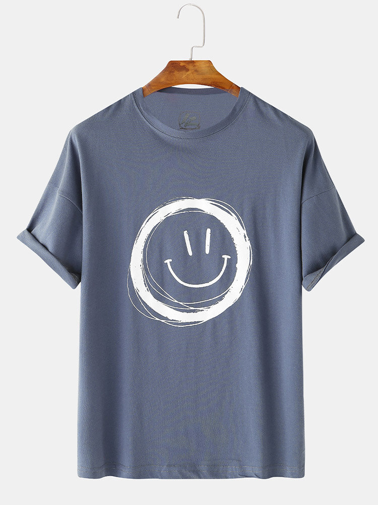 Mens Funny Smile Face Cartoon Print T-shirts