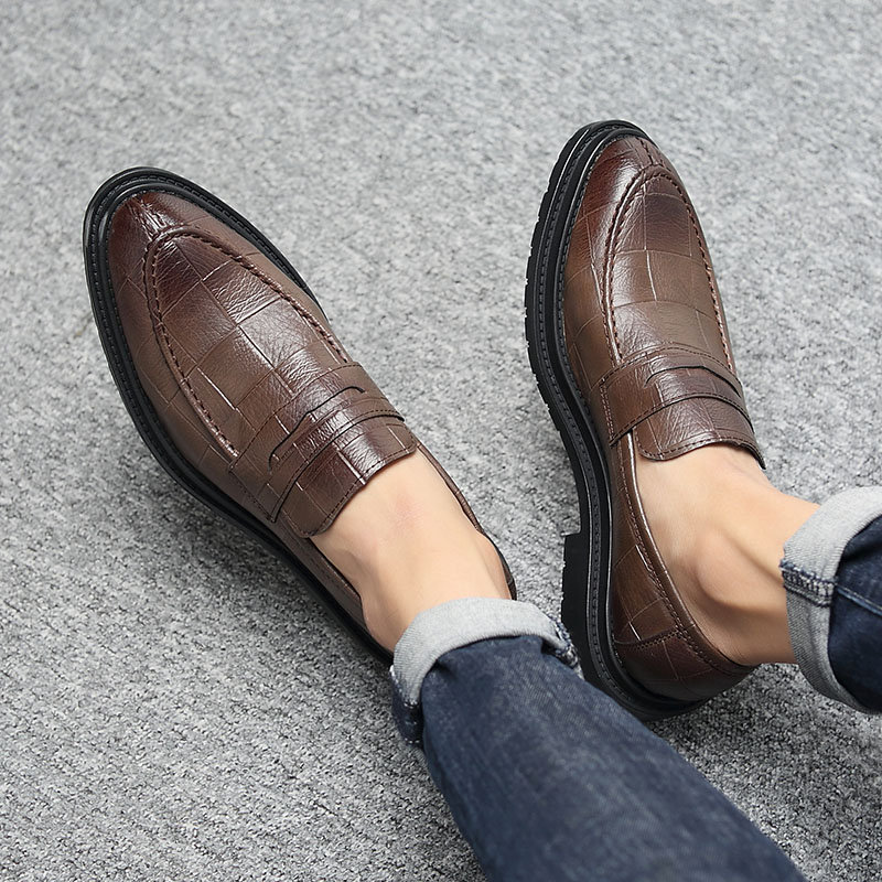 Men Retro Microfiber Leather Non-slip Slip On Casual Formal Shoes