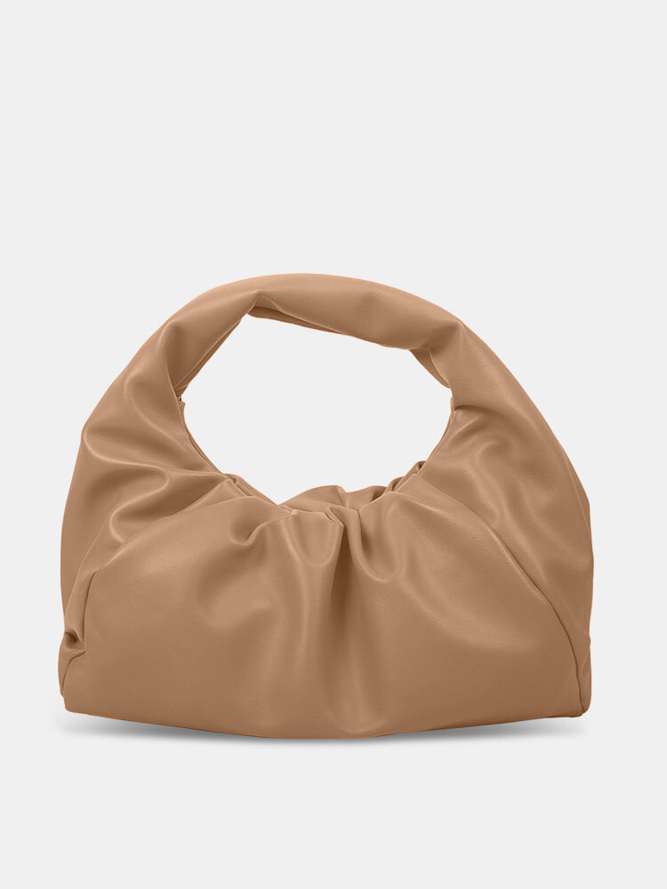 Women Vintage Faux Leather Solid Color Cloud Shape Handbag