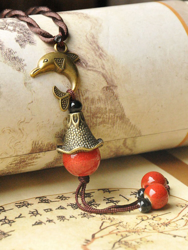 Vintage Delphis Pendant Necklace Round Beaded Small Bell Charm Necklace Ethnic Jewelry for Women