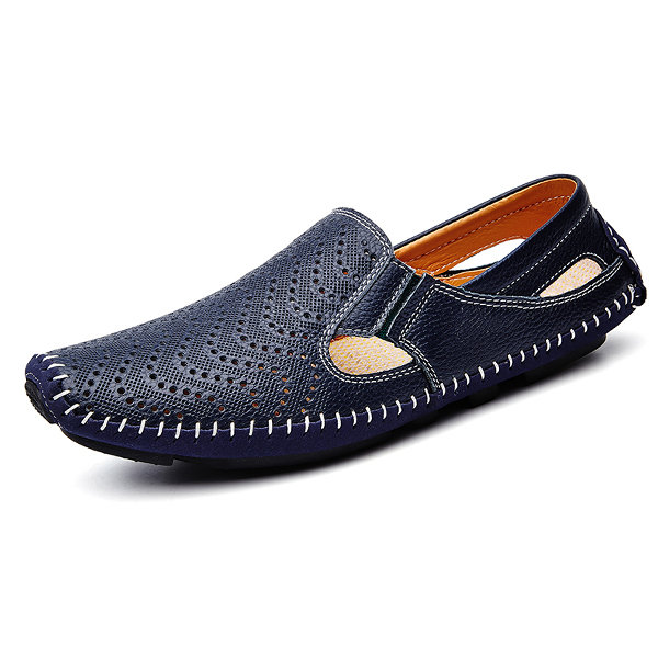 Men Breathable Hollow Out Stitching Loafers Low-top Slip On Casual Shoes