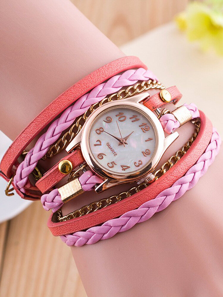 Multilayer PU Leather Band Wrap Bracelet Wrist Watches for Women