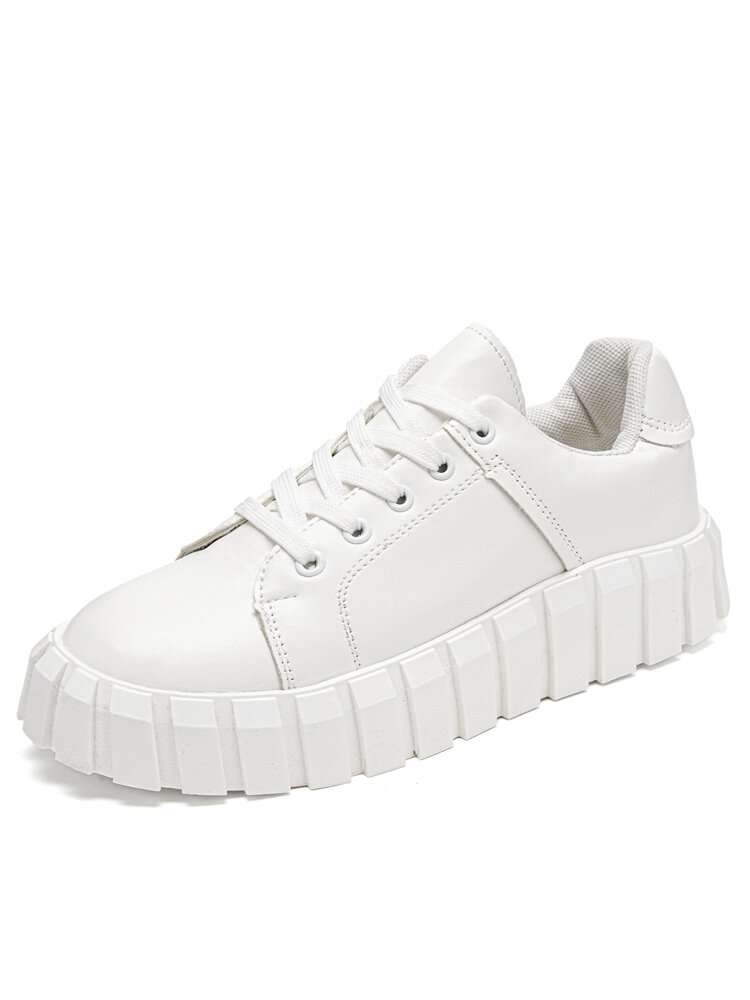 

Large Size Women Casual Comfy Round Toe Lace-up Platform Court Sneaker Shoes, White
