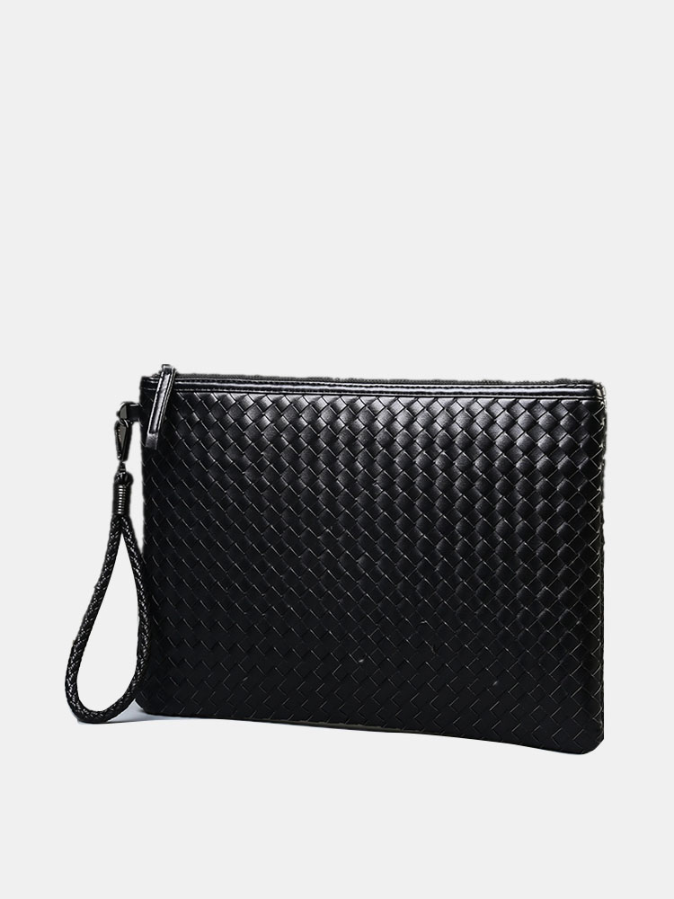 Men PU Leather Weave Business Clutch Bag Wallet Crossbody Bag