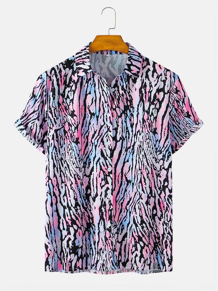 Mens Color Leopard Print Light Casual Short Sleeve Shirts