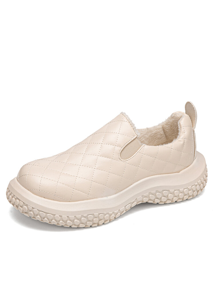 

Women Casual Soft Comfy Warm Lined Bread Cotton Shoes Elastic Slip-On Platform Sneakers, Black;beige