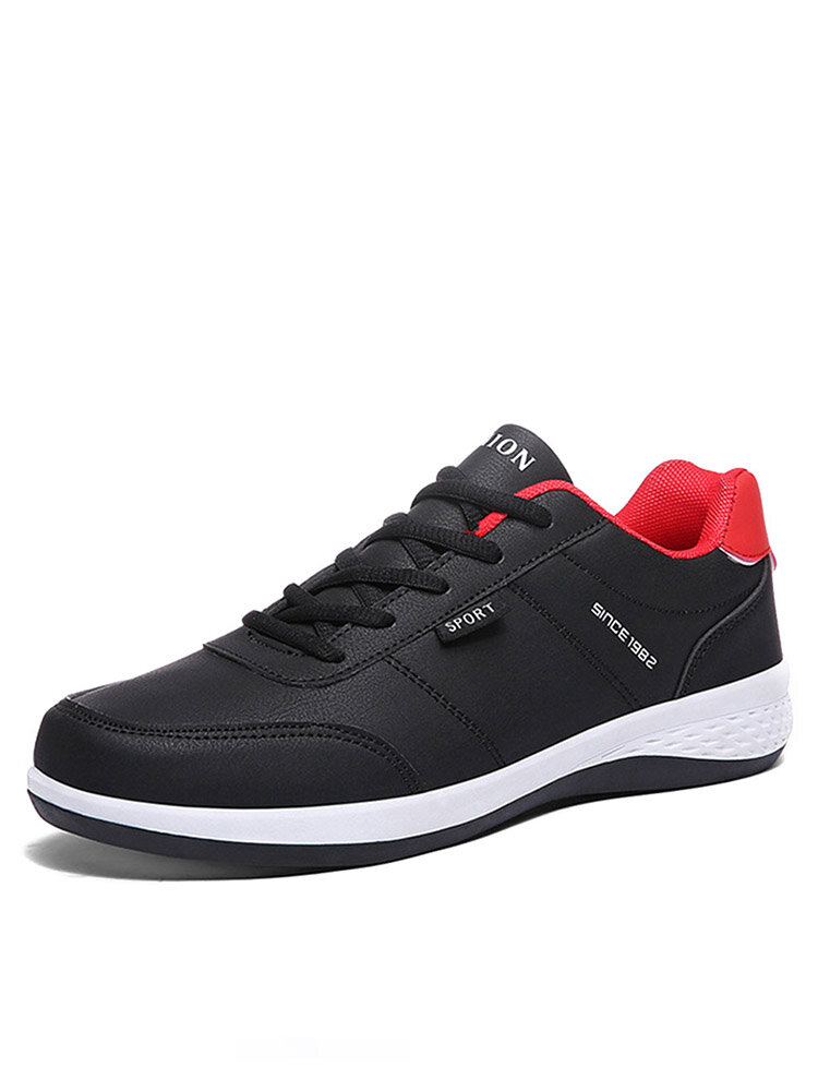 Men PU Leather Lace Up Sport Casual Running Sneakers