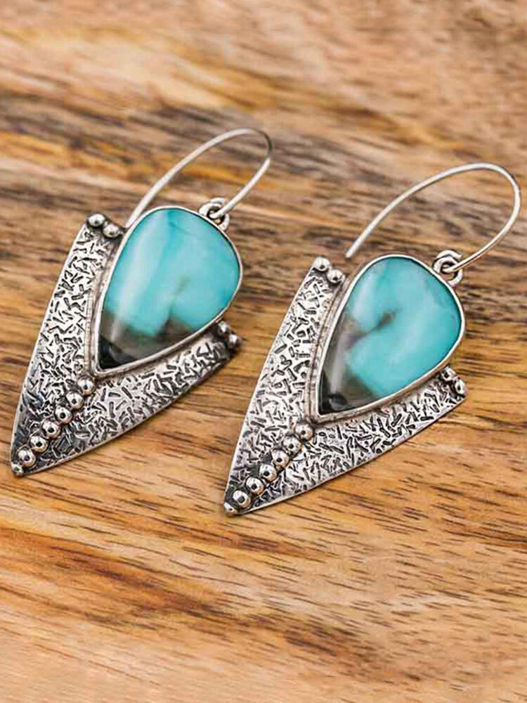 Vintage Brief Drop-shaped Turquoise Triangle Alloy Earrings