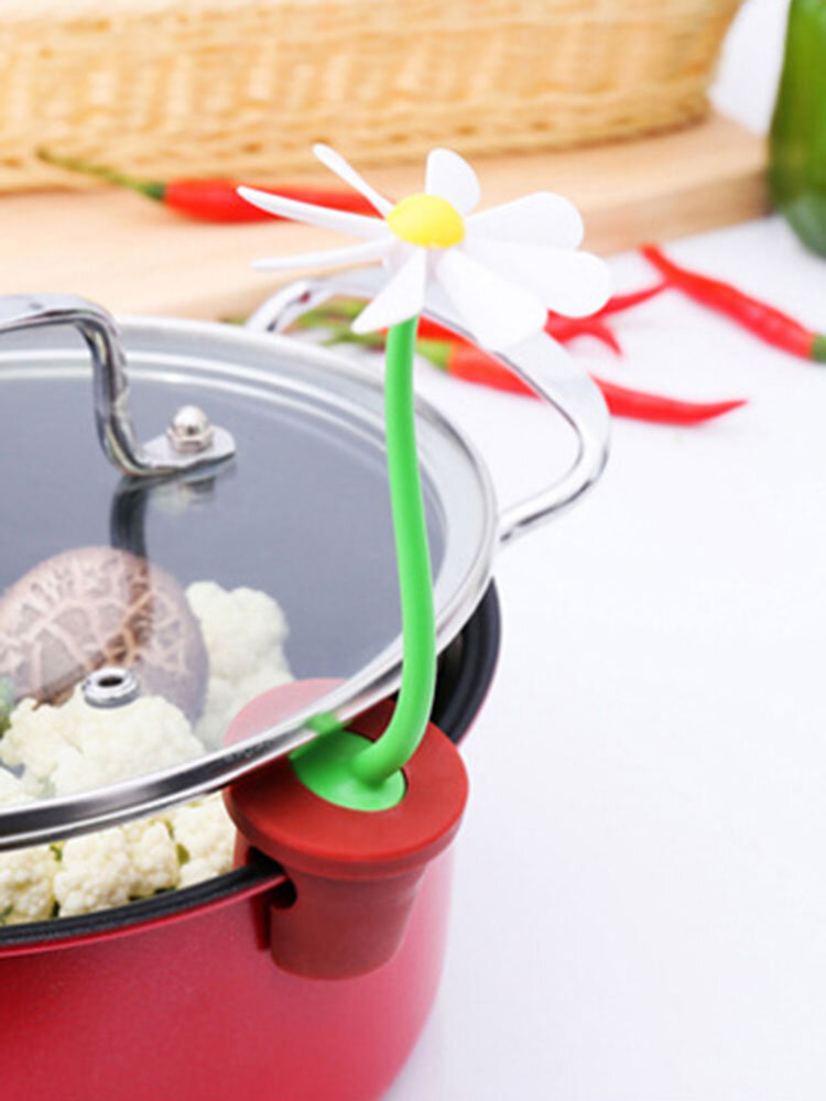 1pcs Rotation Daisy Flower Prevent Soup Overflow Pot Clip Silicone Lifting Pot Cover Kitchen Lid Holder Tool
