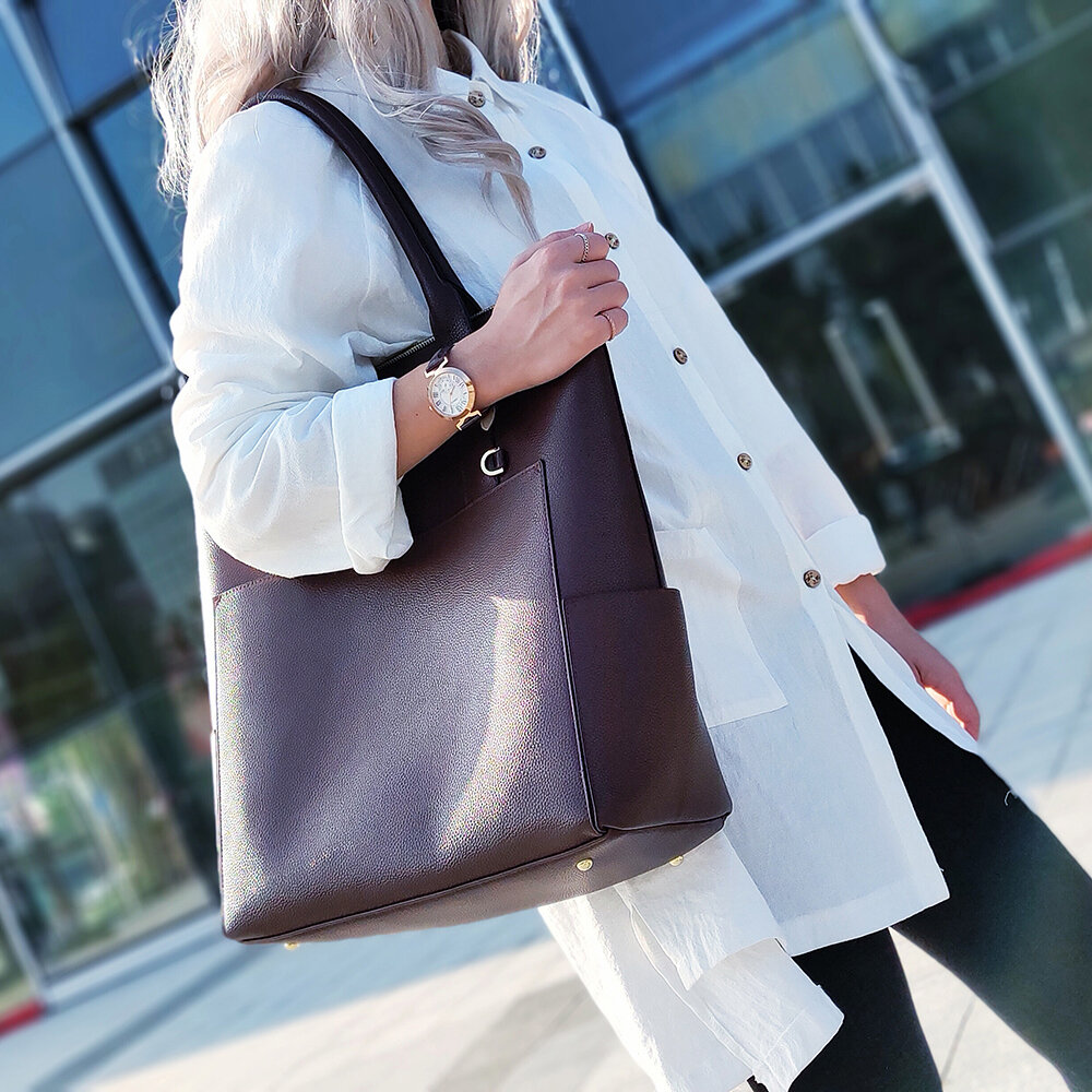 QUEENIE Women Casual Handbag 14 inch Laptop Shopping Solid Shoulder Bag