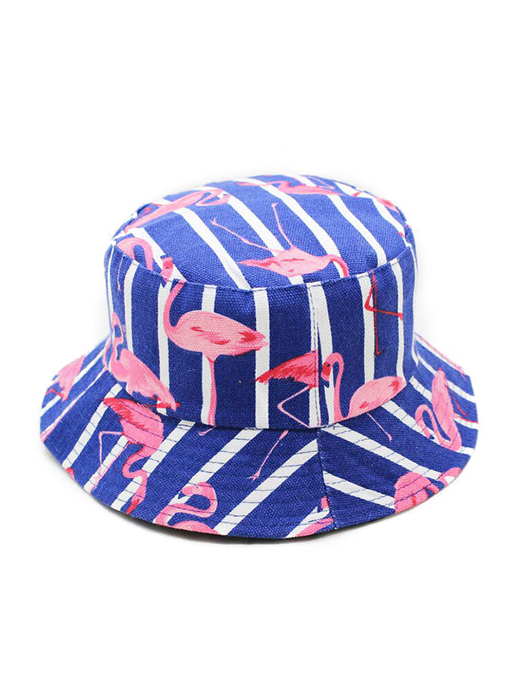 Striped Flamingo Pattern Cap Summer Outdoor Sunscreen Visor Fisherman Bucket Hat