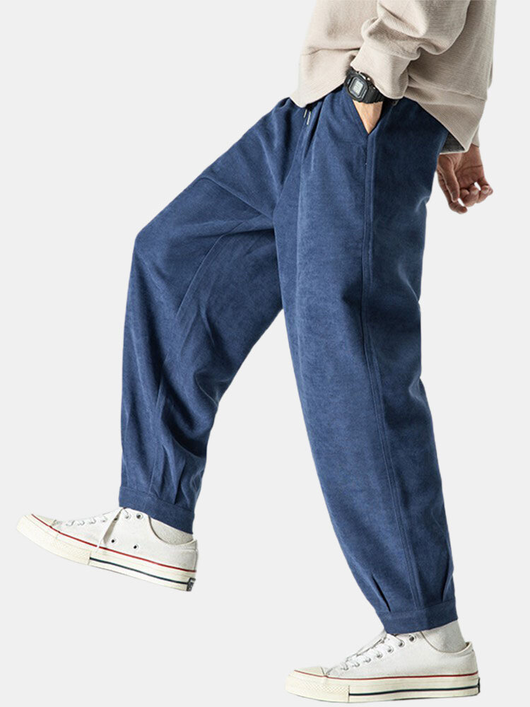 

Mens Brief Style Solid Color Loose Drawstring Mid Waist Casual Harem Pants, Khaki;blue;black