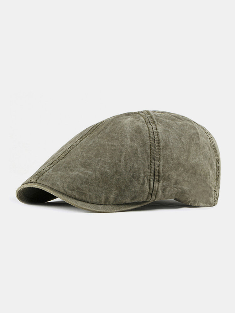 

Men Cotton Beret Flat Cap Solid Color Newsboy Sunshade Casual Peaked Forward Cap Flat Hat, Khaki;blue;army green