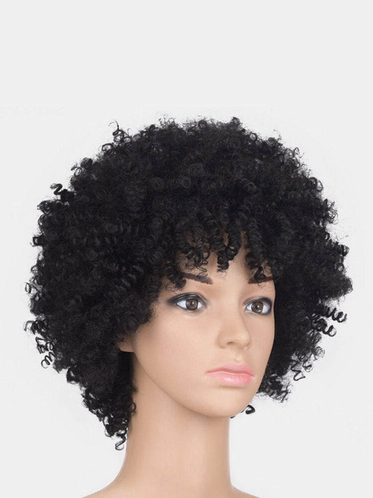 Afro Black Women Short Curly Hair Fluffy Explosive Head High Temperature Fiber Wigs