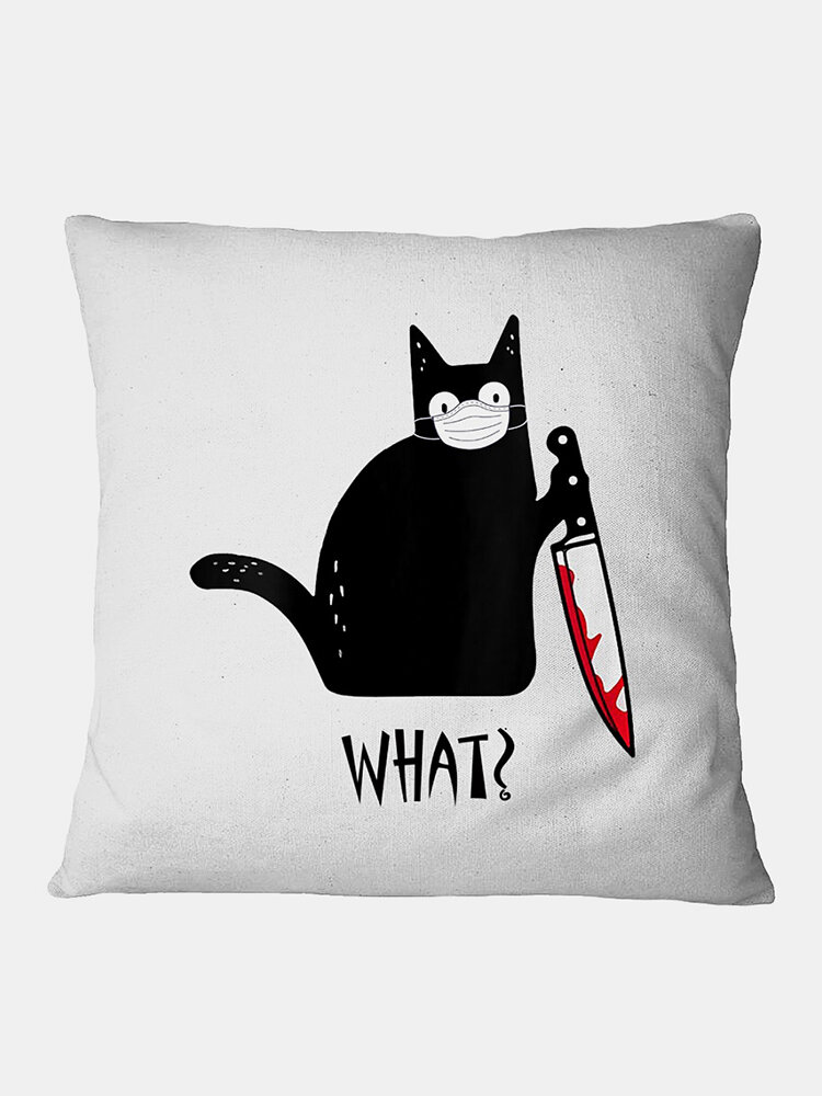 

Black Cat Pattern Linen Cushion Cover Home Sofa Art Decor Throw Pillowcase