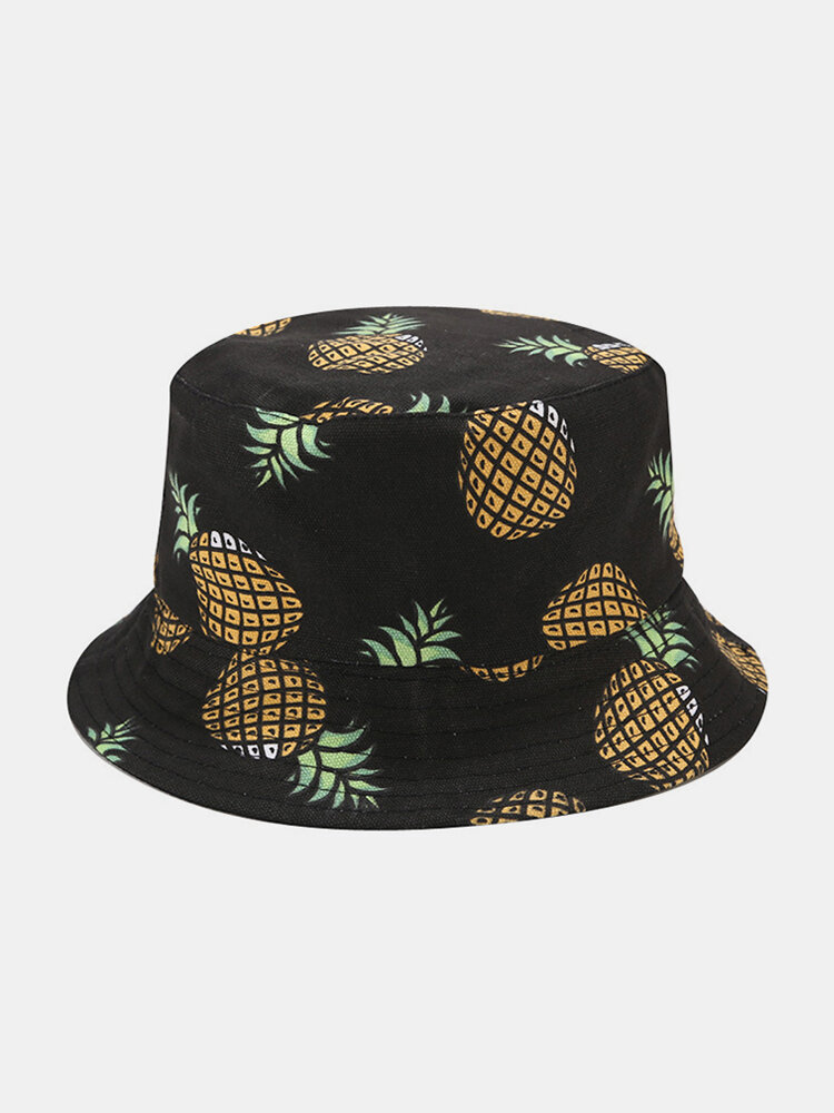 Women & Men Fruit Pineapple Pattern Double-Sided Outdoor Casual Sunshade Bucket Hat