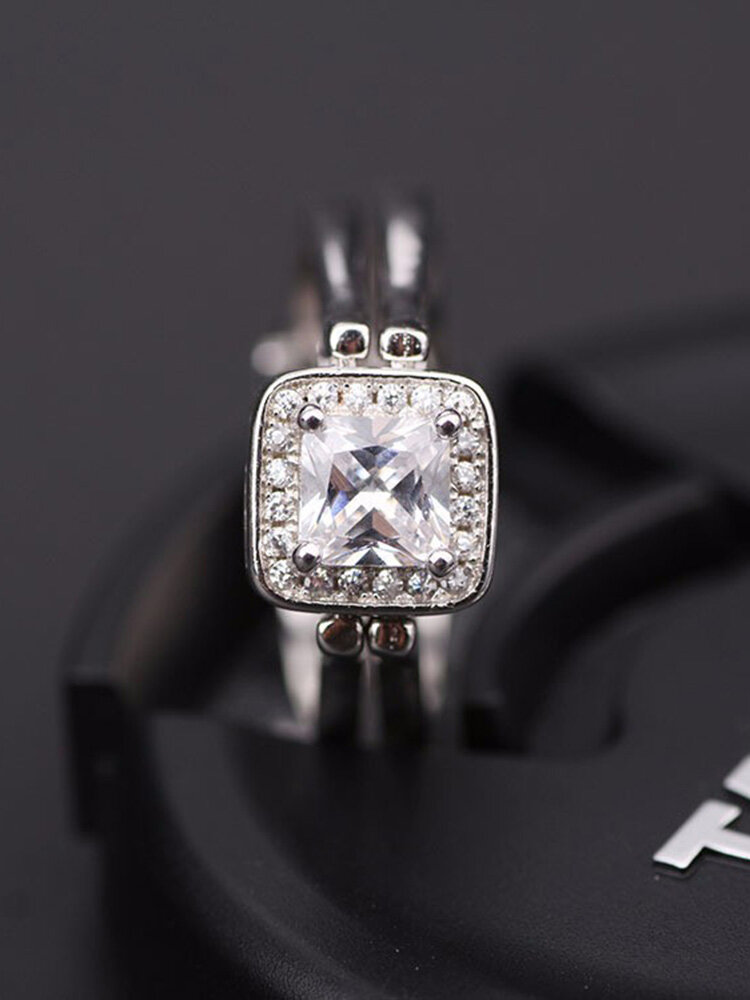 Double Side S925 Silver Sweet Square Zircon Ring