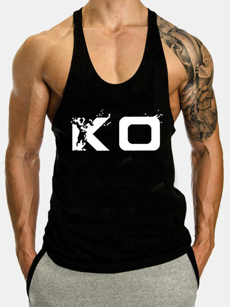 Mens KO Print Racer Back 100% Cotton Sleeveless Sport Tanks