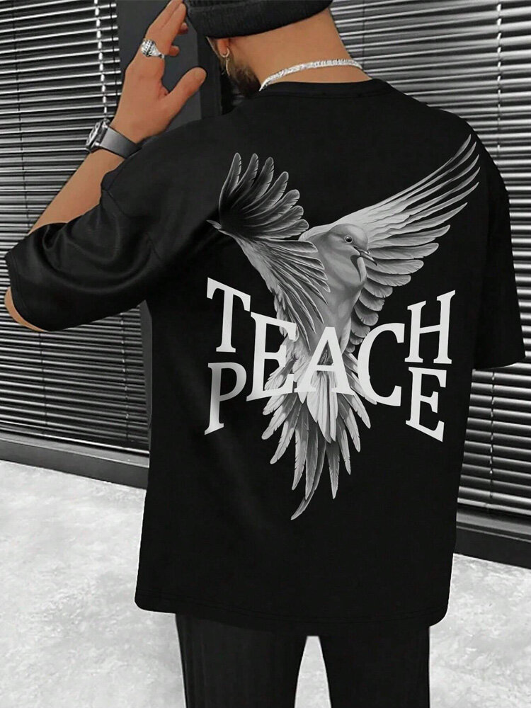 Herren Eagle T-Shirt mit Rundhalsausschnitt und Buchstaben-Aufdruck auf der Rückseite, kurzärmelig