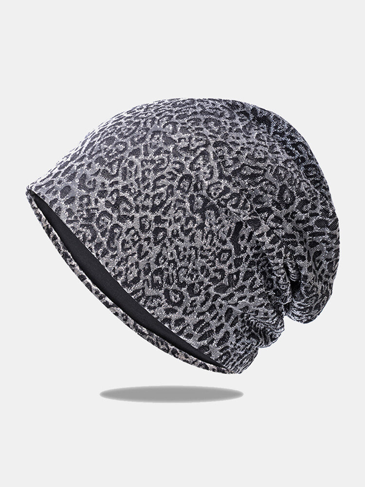 Women Cotton Leopard Jacquard Hot Drilling Breathable Casual Beanie Hat