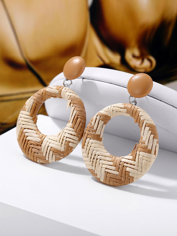 African Hallow Braided Circle Earrings Retro Style Ear Drop For Women