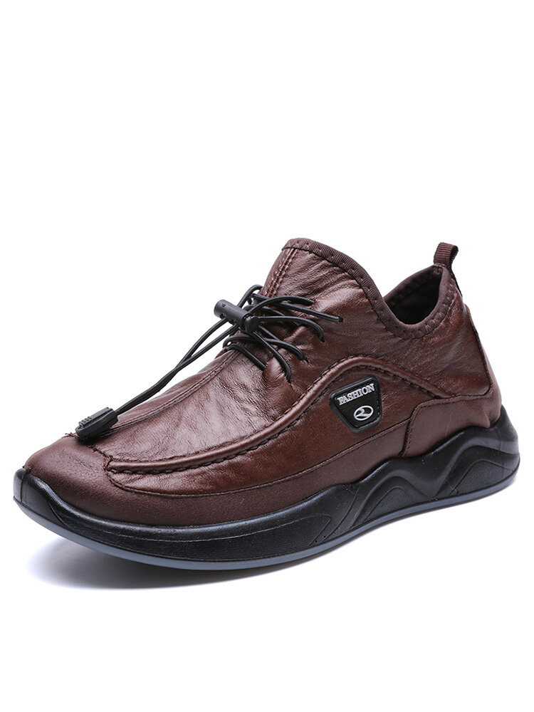 Men Microfiber Leather Non Slip Elastic Lace Casual Shoes