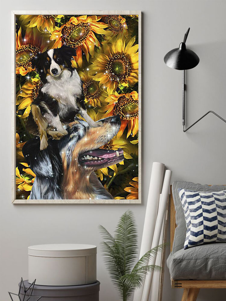 

Dogs And Floral Overlay Print Pattern Canvas Painting Unframed Wall Art Canvas Living Room Home Decor