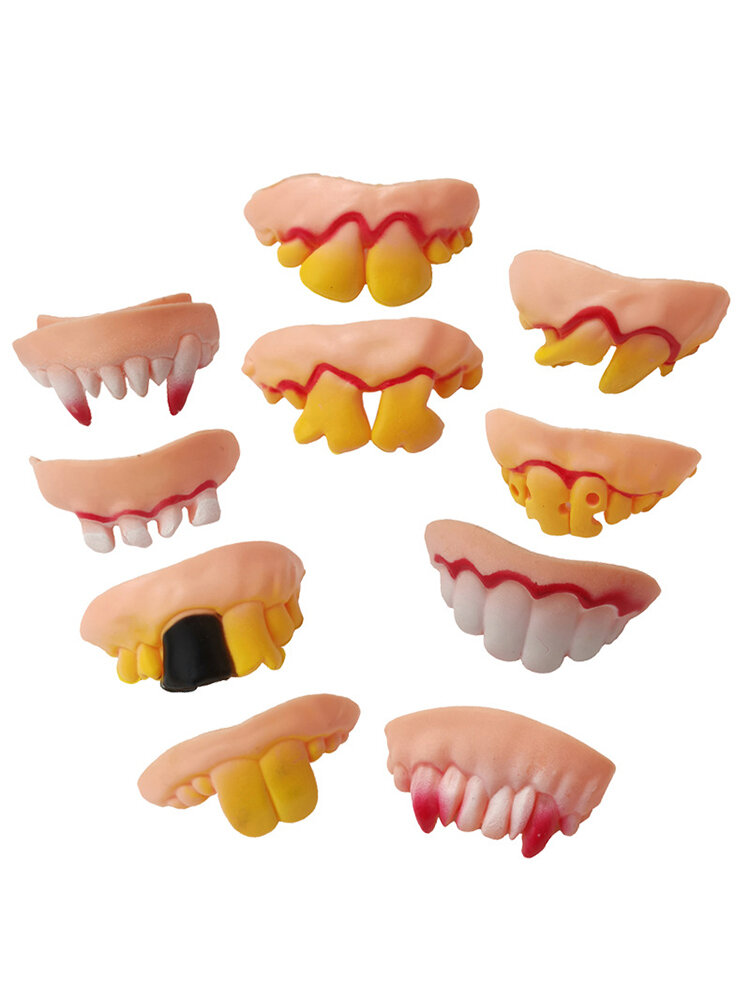 10Pcs Funny Tooth Vampire Teeth Zombie Incisors Toothy Halloween Party Masquerade Masks Fake Teeth 