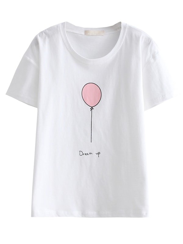 Women's T Shirt Cute Cartoon Balloon Pattern Short Sleeve Top