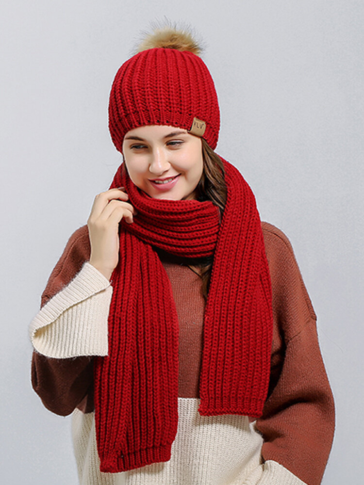 Womens Christmas Knitted Hat Scarves Set Solid Beanie Cap Thickening Scarf Slouchy Warm Skull Cap