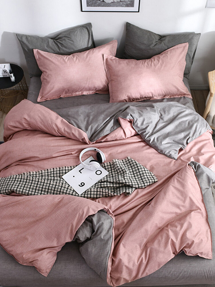 4-teiliges, minimalistisches Gitter-Bettwäsche-Set, gesteppte Steppdecke, Bettbezug, Kissenbezüge, Queen-Size-Größe