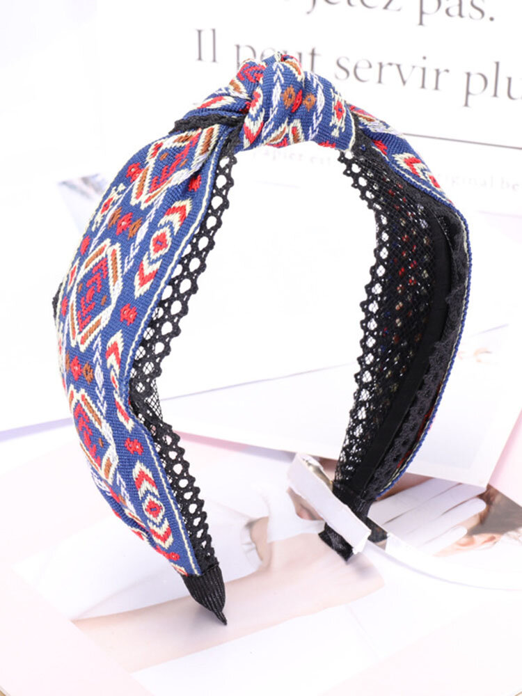 Vintage Ethnic Argyle Pattern Tie Lace Cloth Headband