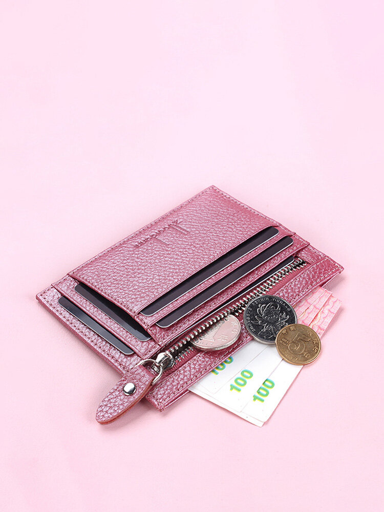 Women Genuine Leather Slim Card Holder 10  Card Slots Coin Purse