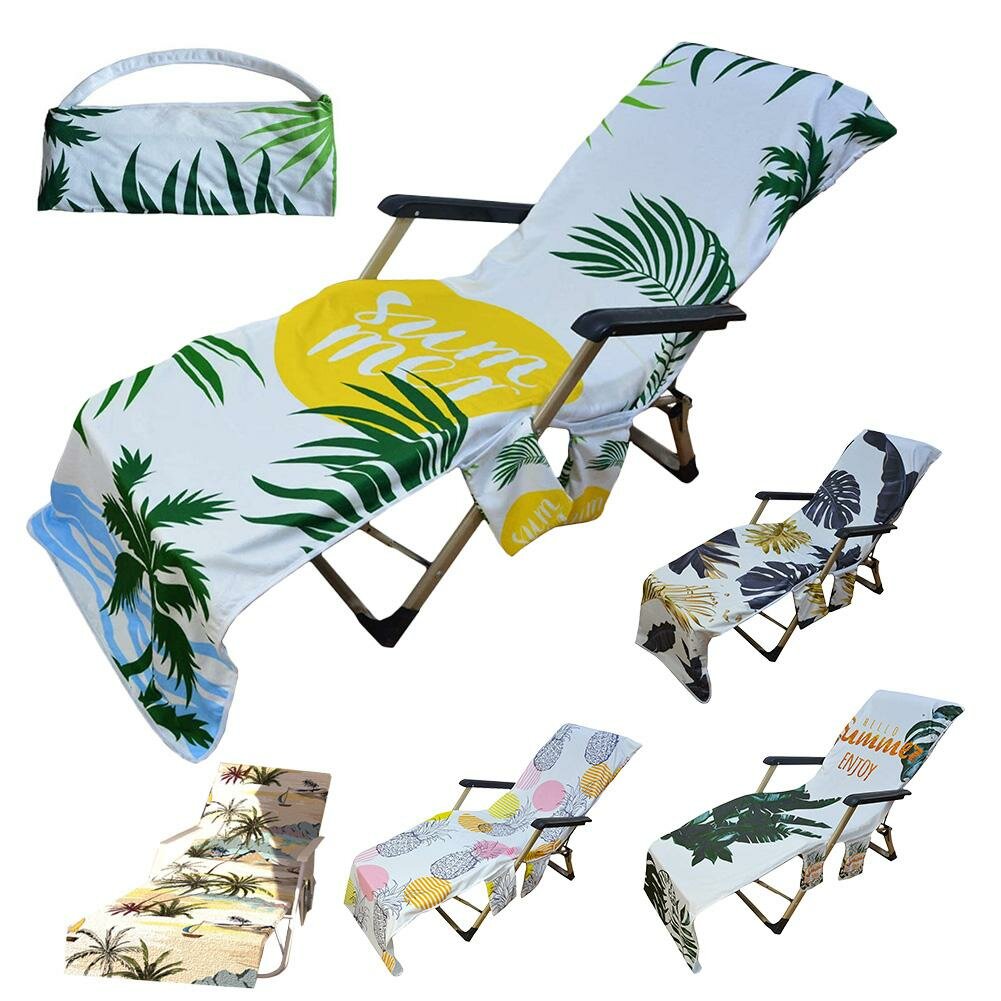 Microfiber Sunbath Lounger Chair Cover Beach Towel Quick Drying with Pockets 