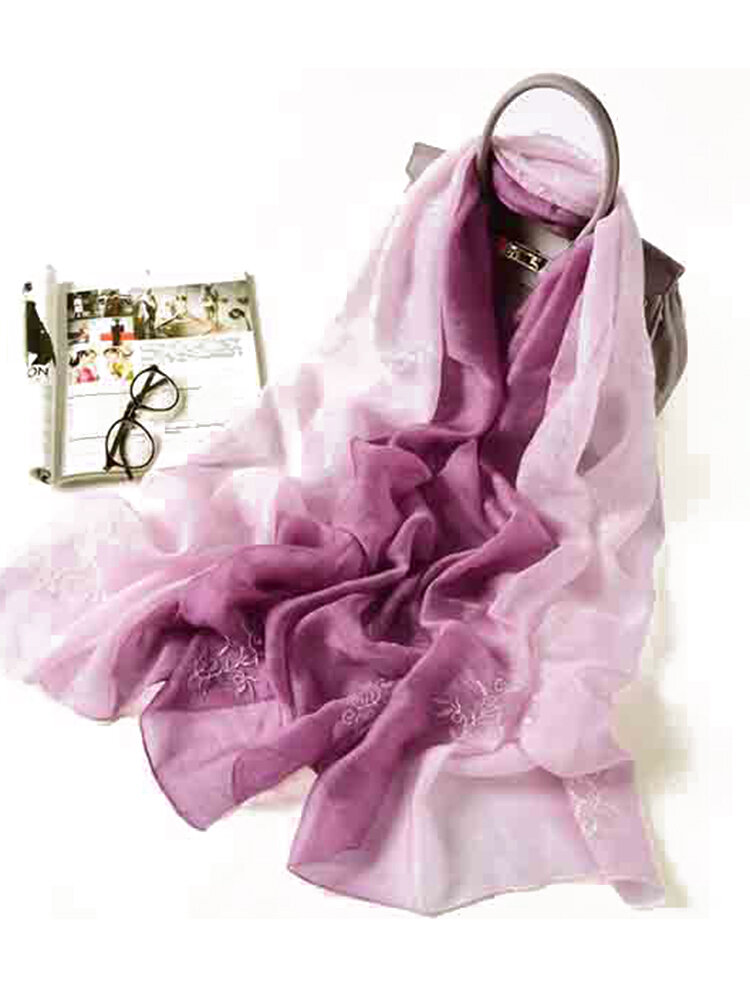LYZA Women Vintage Gradient Color Embroider Silk  Scarves Comfortable Skin-friendly Scarves
