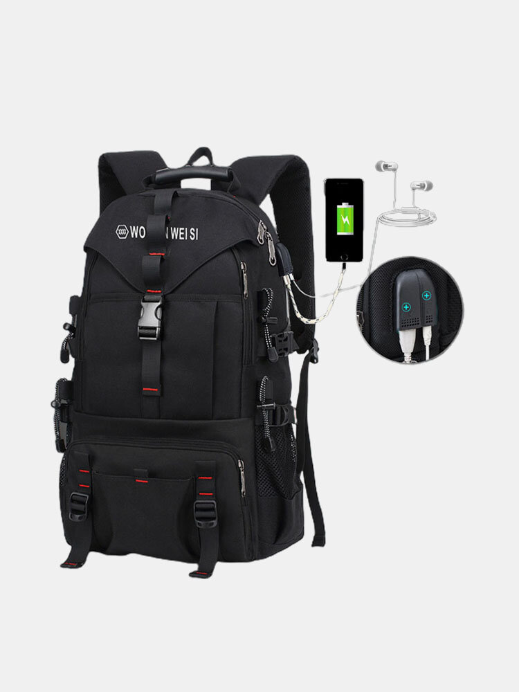 Men Outdoor Waterproof USB Charging Multi-pocket Travel Backpack