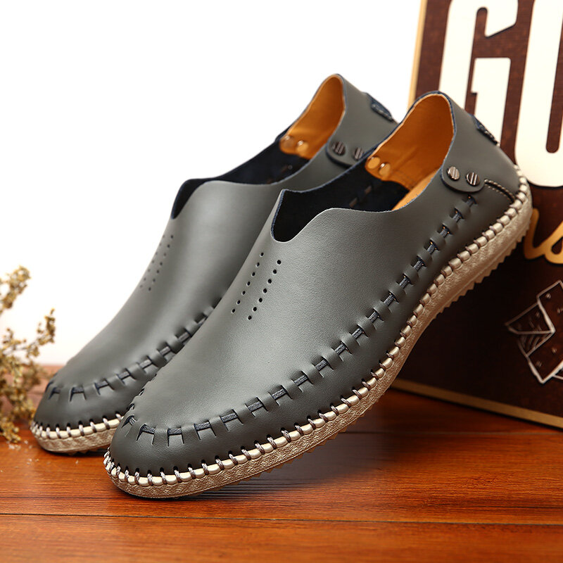 Men Hand Stitching Soft Slip On Leather Driving Shoes